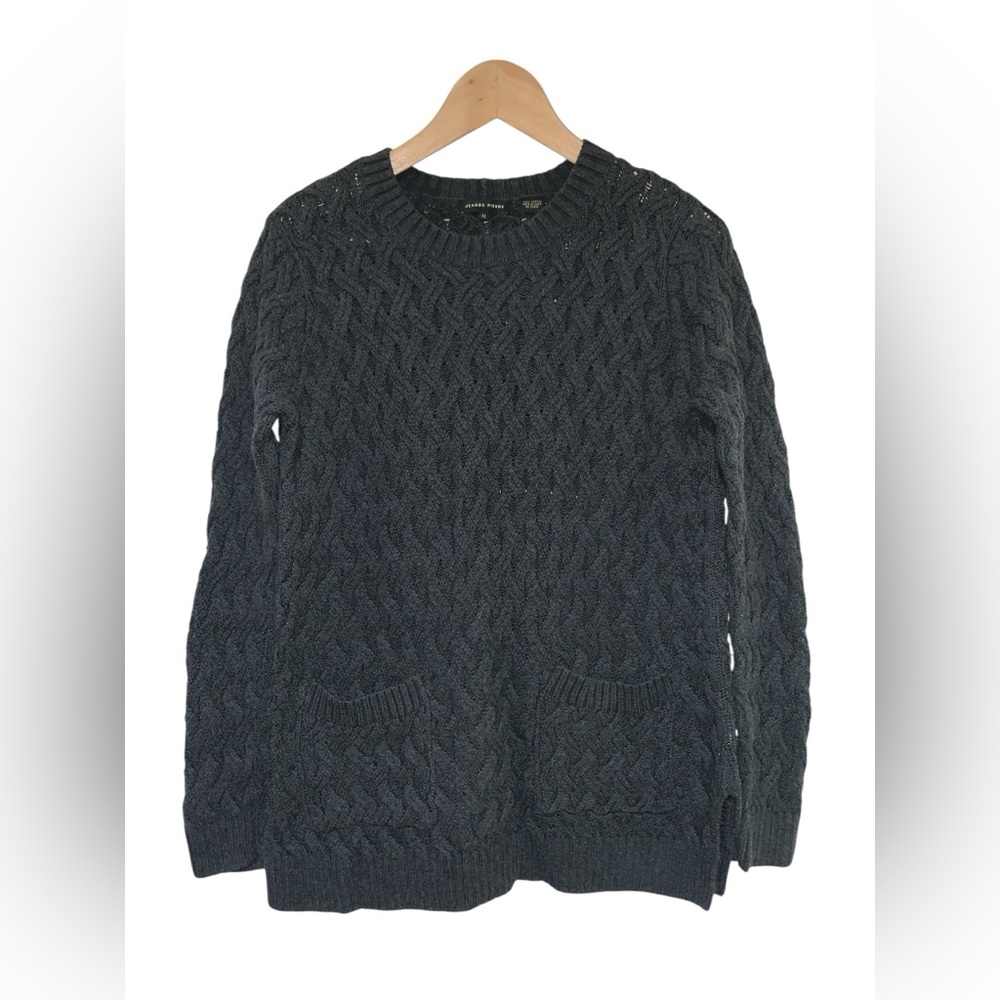 Jeanne Pierre Cable Knit Women’s Tunic Sweater Grey 100% cotton Size M